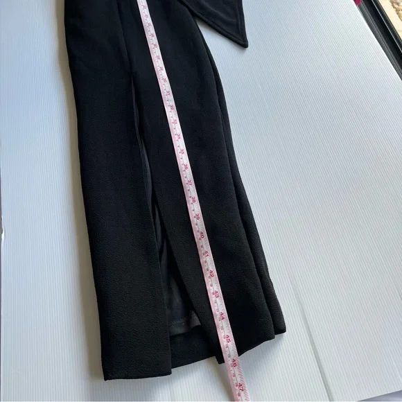 Shona Joy Andrea Fitted Cocktail Dress Black Belt Waist Midi Slit Size S 8 - Picture 11 of 11